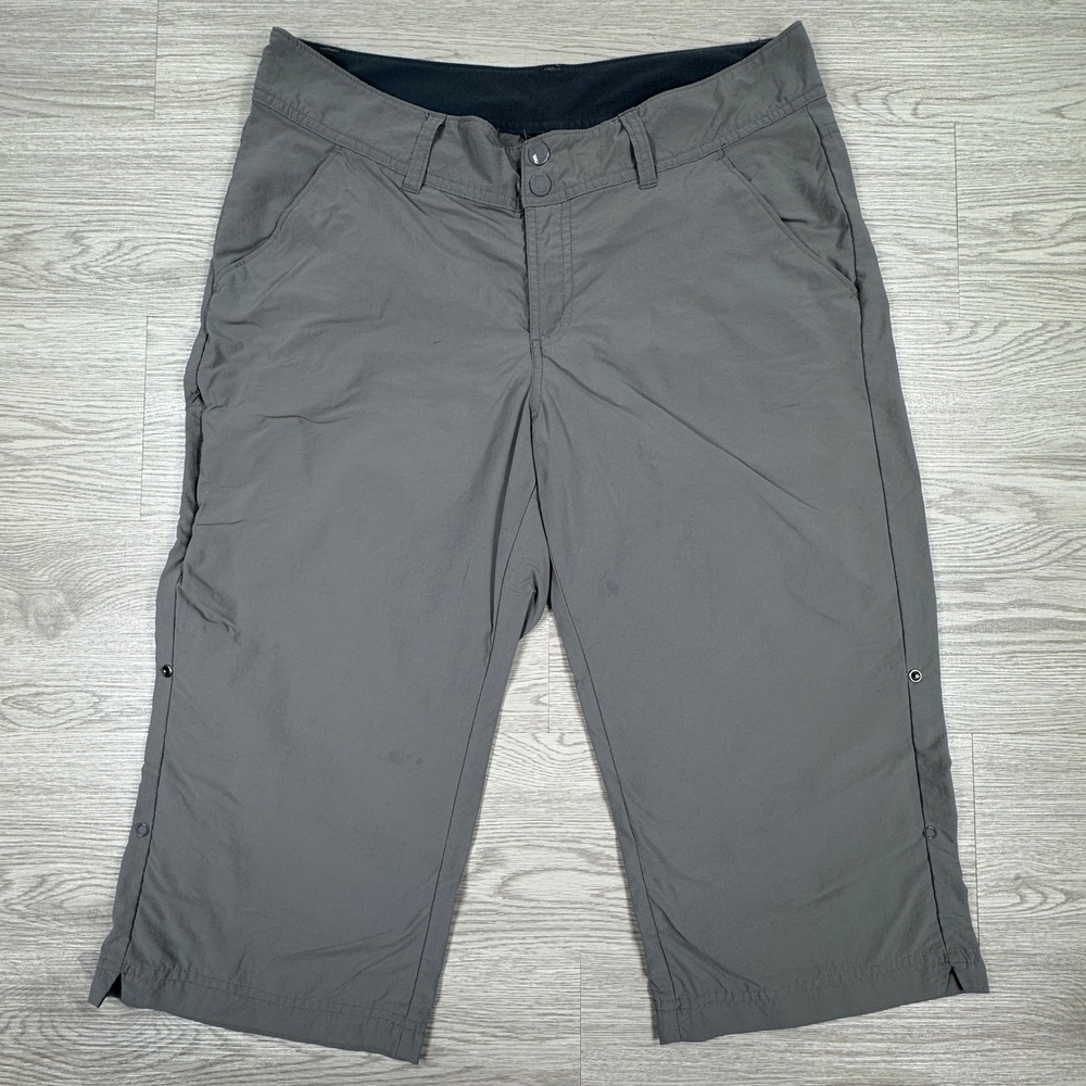 ExOfficio Women's Capri Pants Gray Size 10 Roll Up Snap Hem Hiking Outdoor